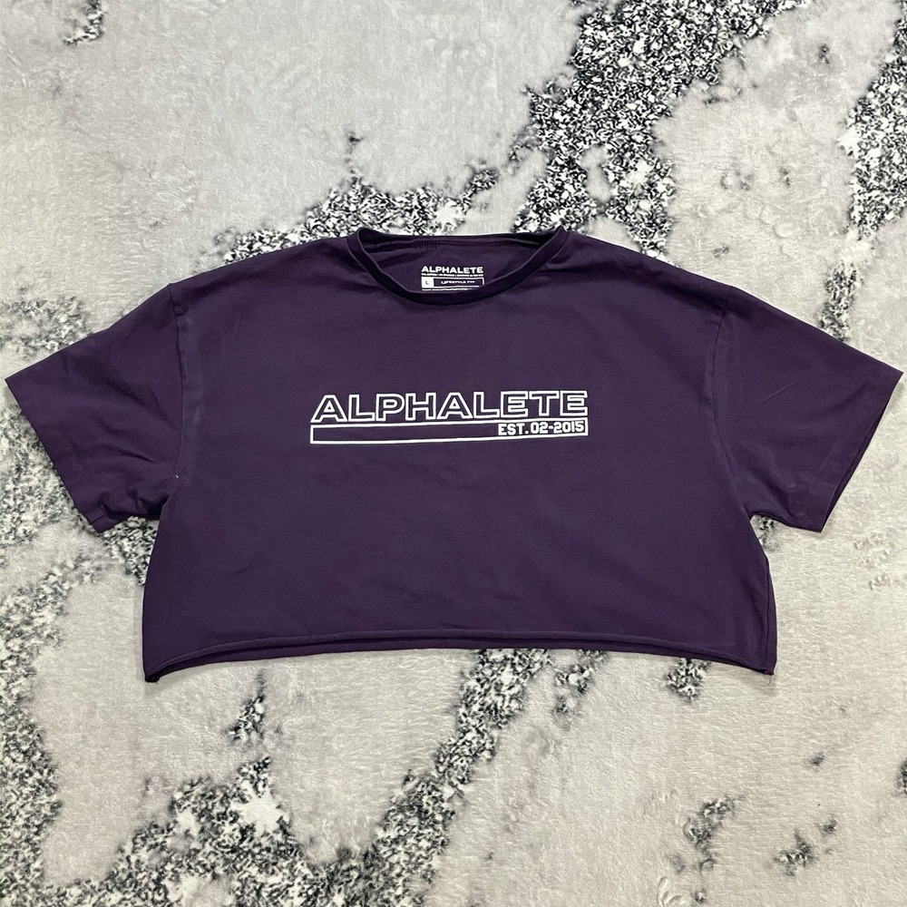 Alphalete Cropped Tee Womens Sz Large Purple Logo‎ Graphic Short Sleeve Gym